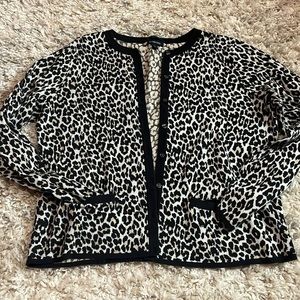 Lands End Leopard Cheetah 100% Supima Cotton Button Cardigan Sweater | Black Tan
